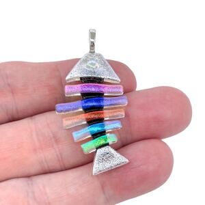 Beth Collette Dichroic Fused Glass Bonefish Pendant | Silver Plated Bale